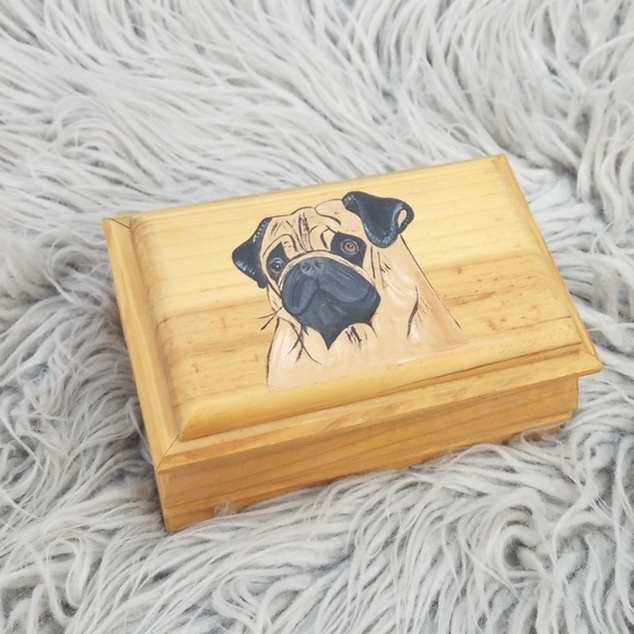 Handmade Other - Wooden Hand Painted Pug Jewelry Trinket Box